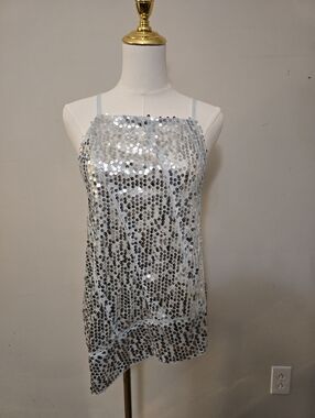 New With Tags Anthropolgie Light Blue And Silver Sequin Top